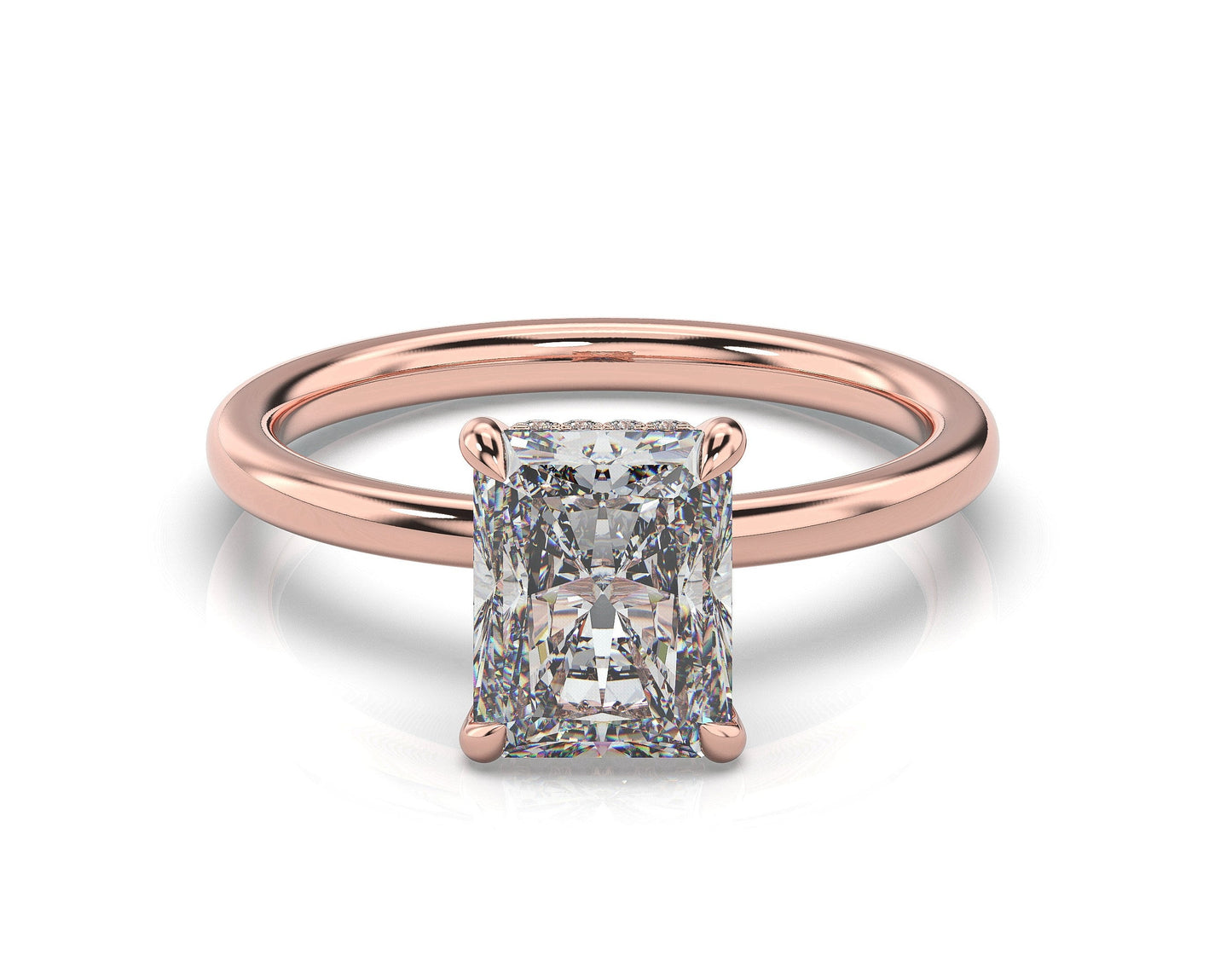 Radiant Rose Gold Hidden Halo Solitaire Engagement Ring