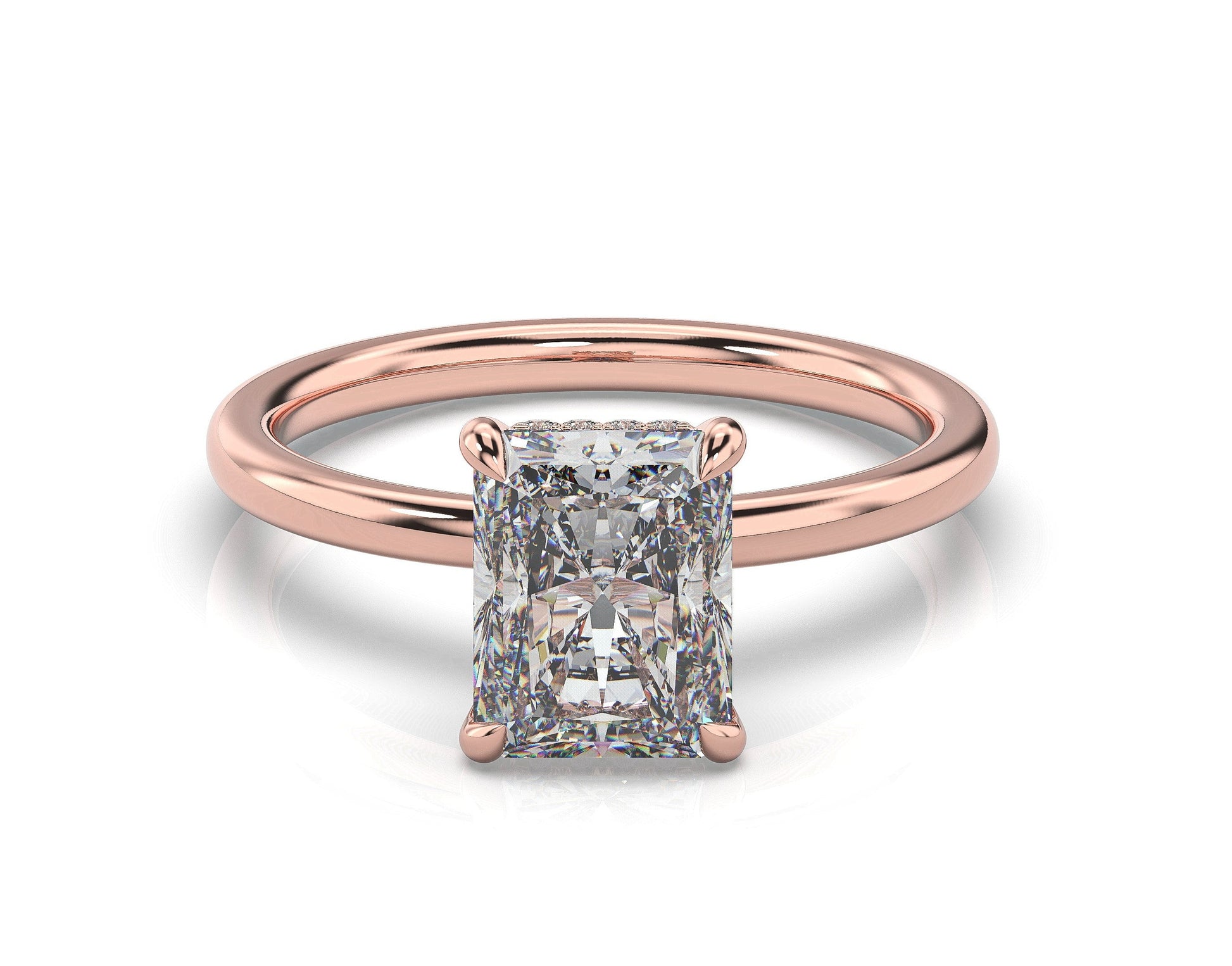 Radiant Rose Gold Hidden Halo Solitaire Engagement Ring