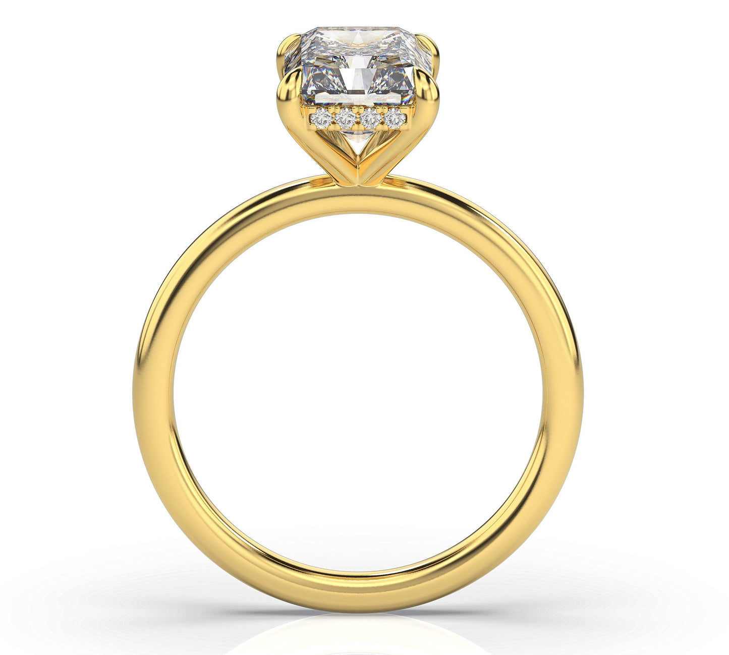 Radiant Yellow Gold Hidden Halo Solitaire Engagement Ring