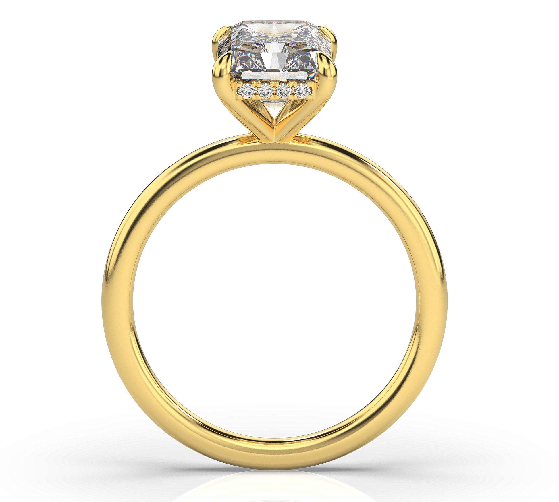 Radiant Yellow Gold Hidden Halo Solitaire Engagement Ring