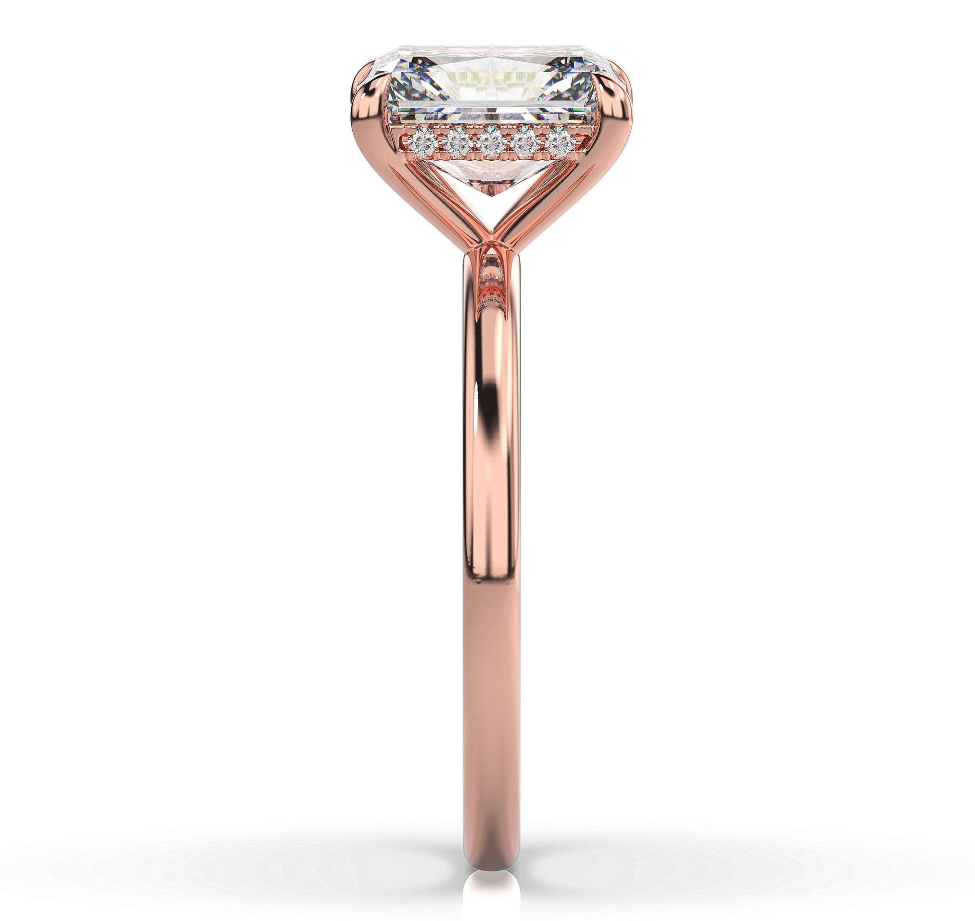 Radiant Rose Gold Hidden Halo Solitaire Engagement Ring