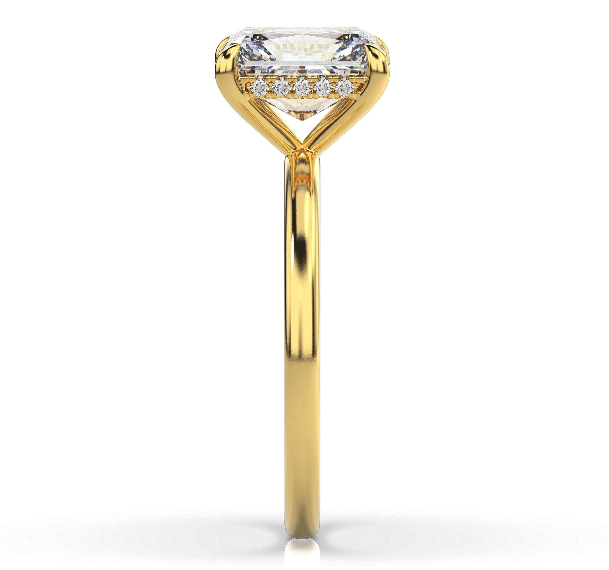 Radiant Yellow Gold Hidden Halo Solitaire Engagement Ring