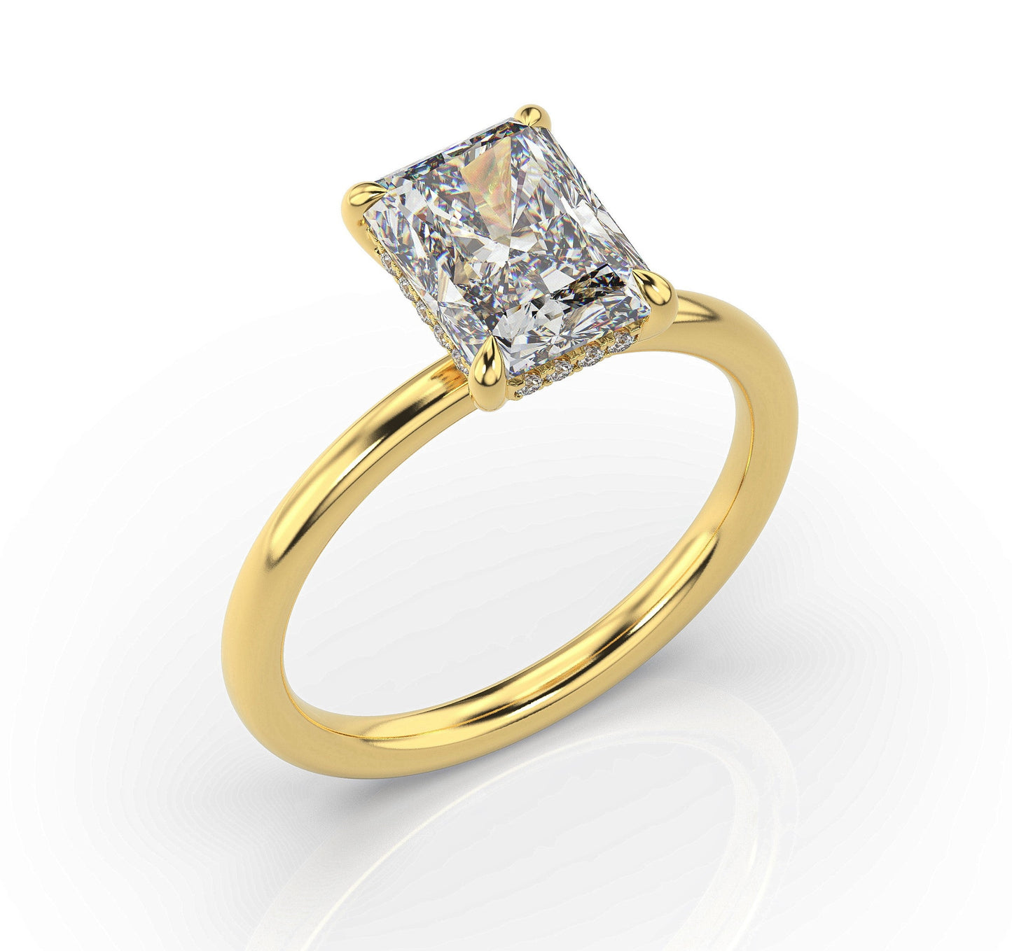 Radiant Yellow Gold Hidden Halo Solitaire Engagement Ring