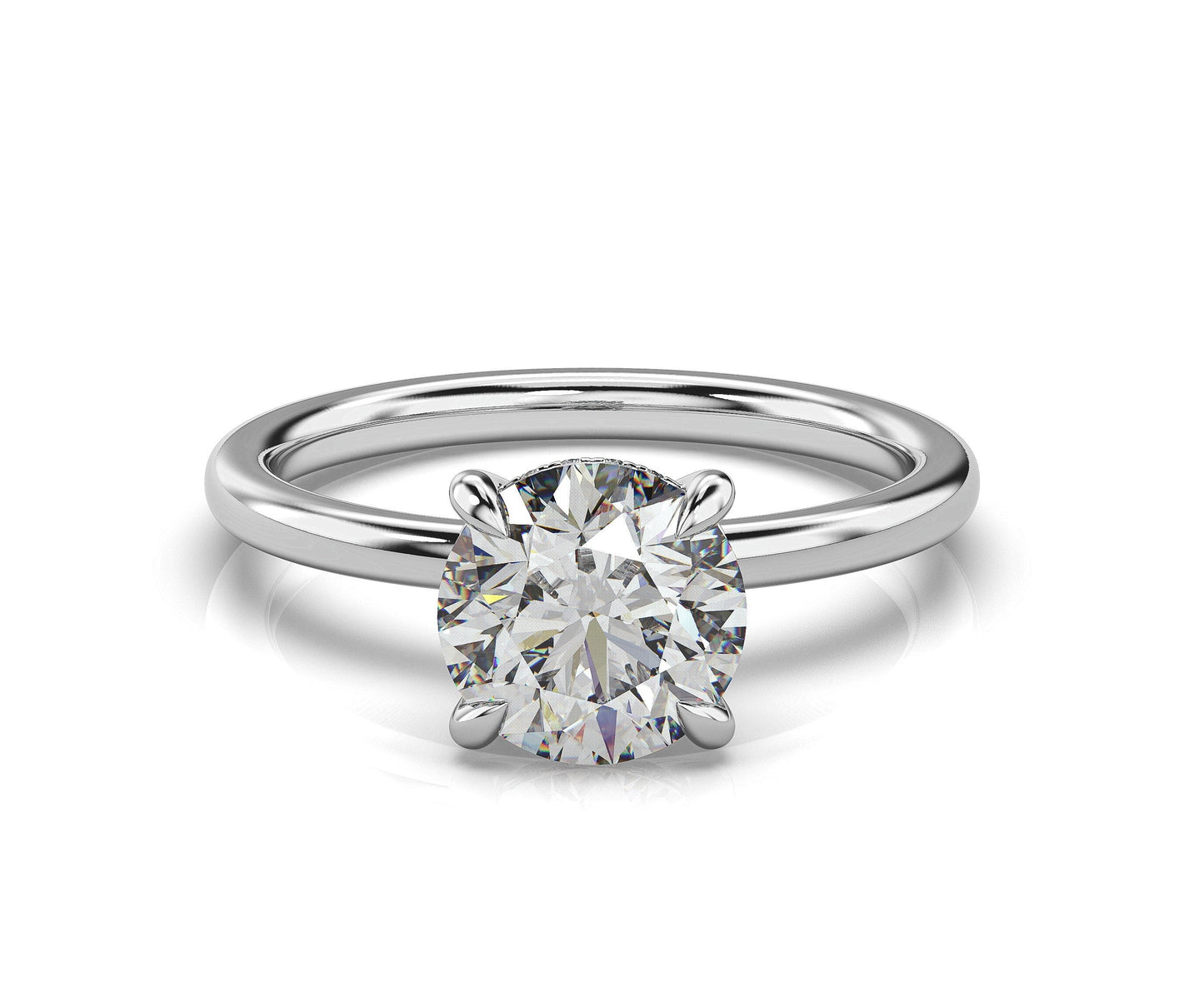 Round Brilliant White Gold Hidden Halo Solitaire Engagement Ring