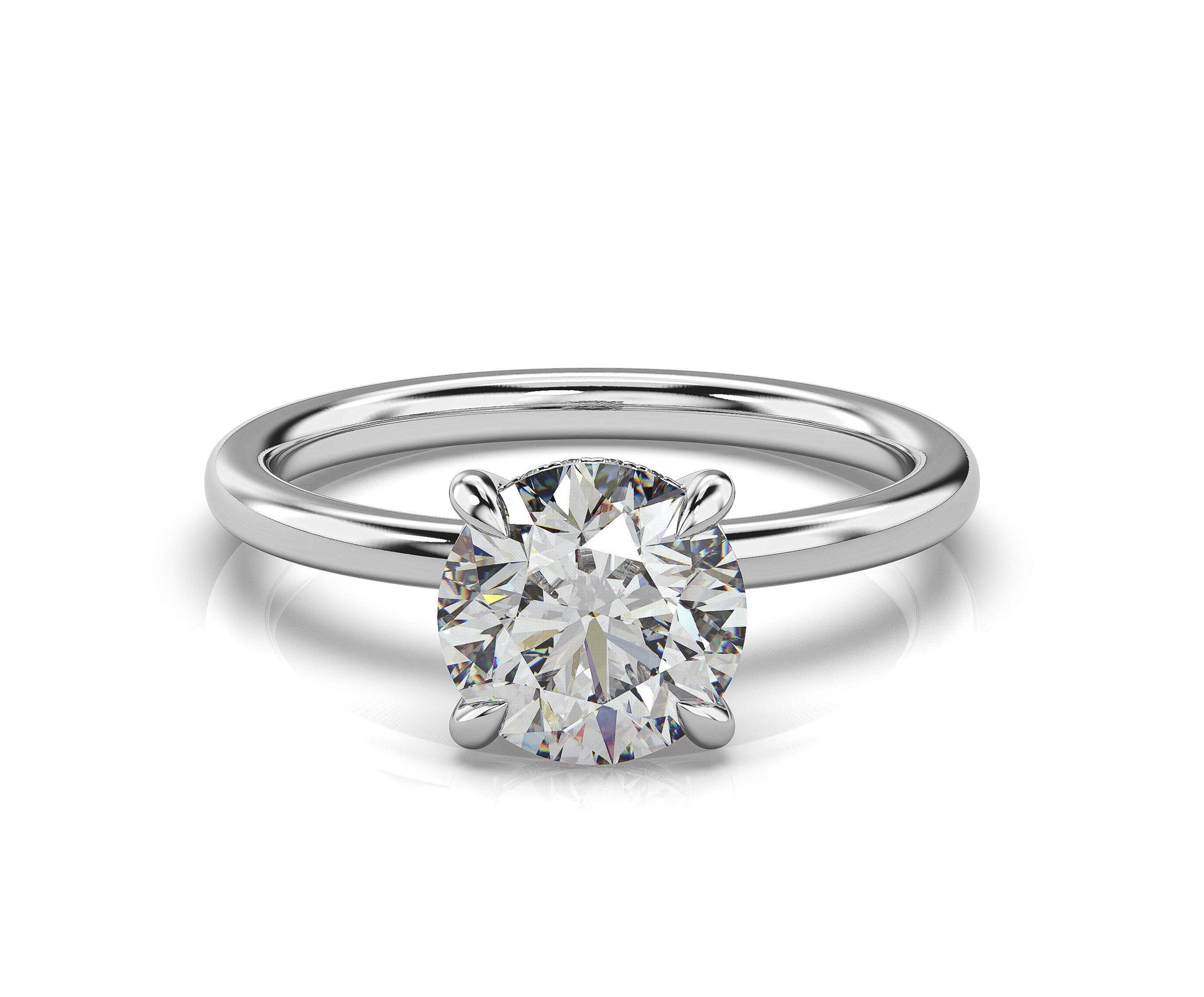 Round Brilliant White Gold Hidden Halo Solitaire Engagement Ring