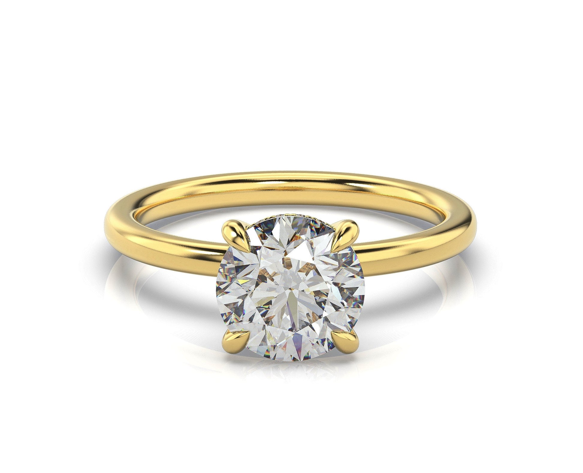 Round Brilliant Yellow Gold Hidden Halo Solitaire Engagement Ring
