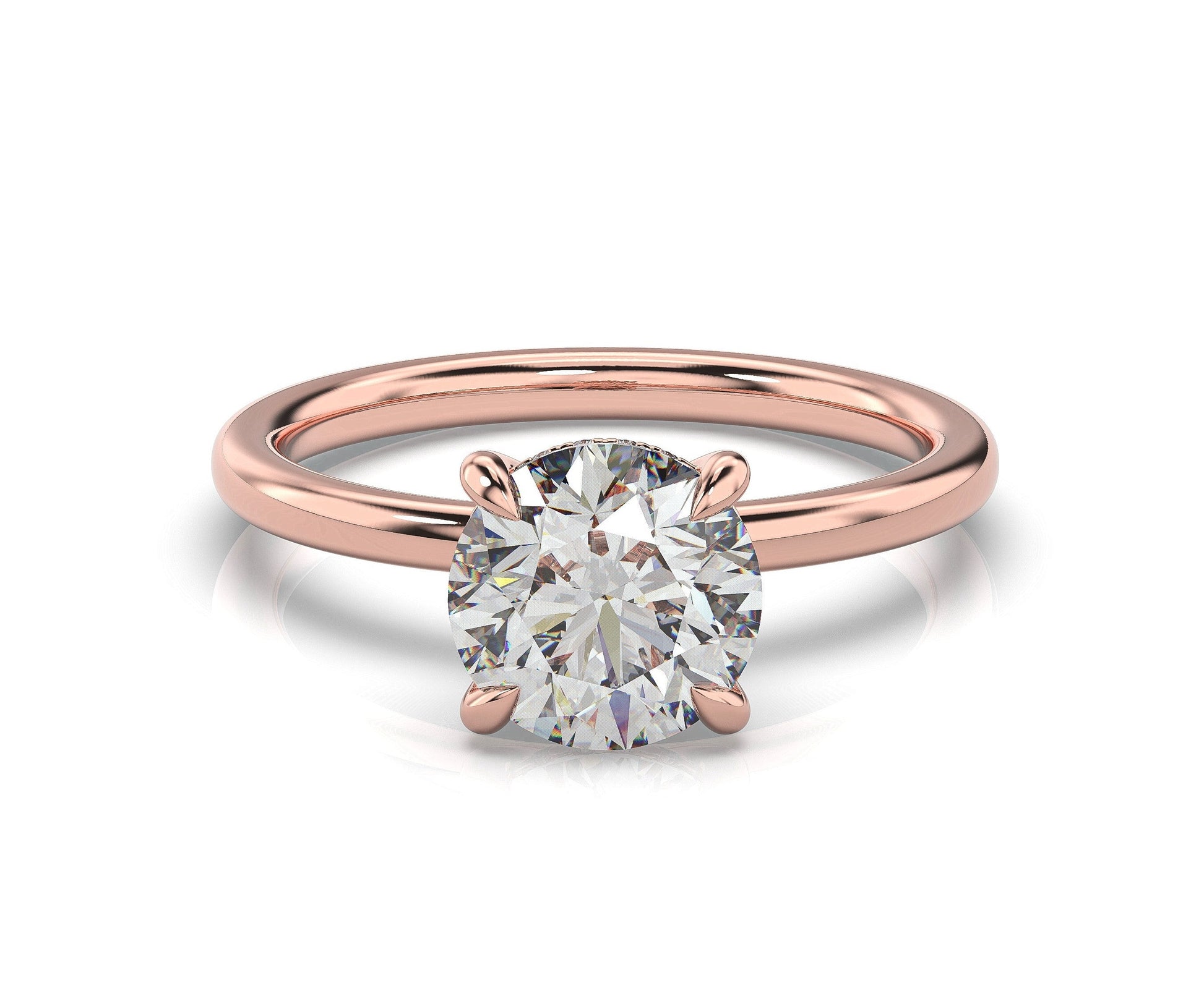 Round Brilliant Rose Gold Hidden Halo Solitaire Engagement Ring