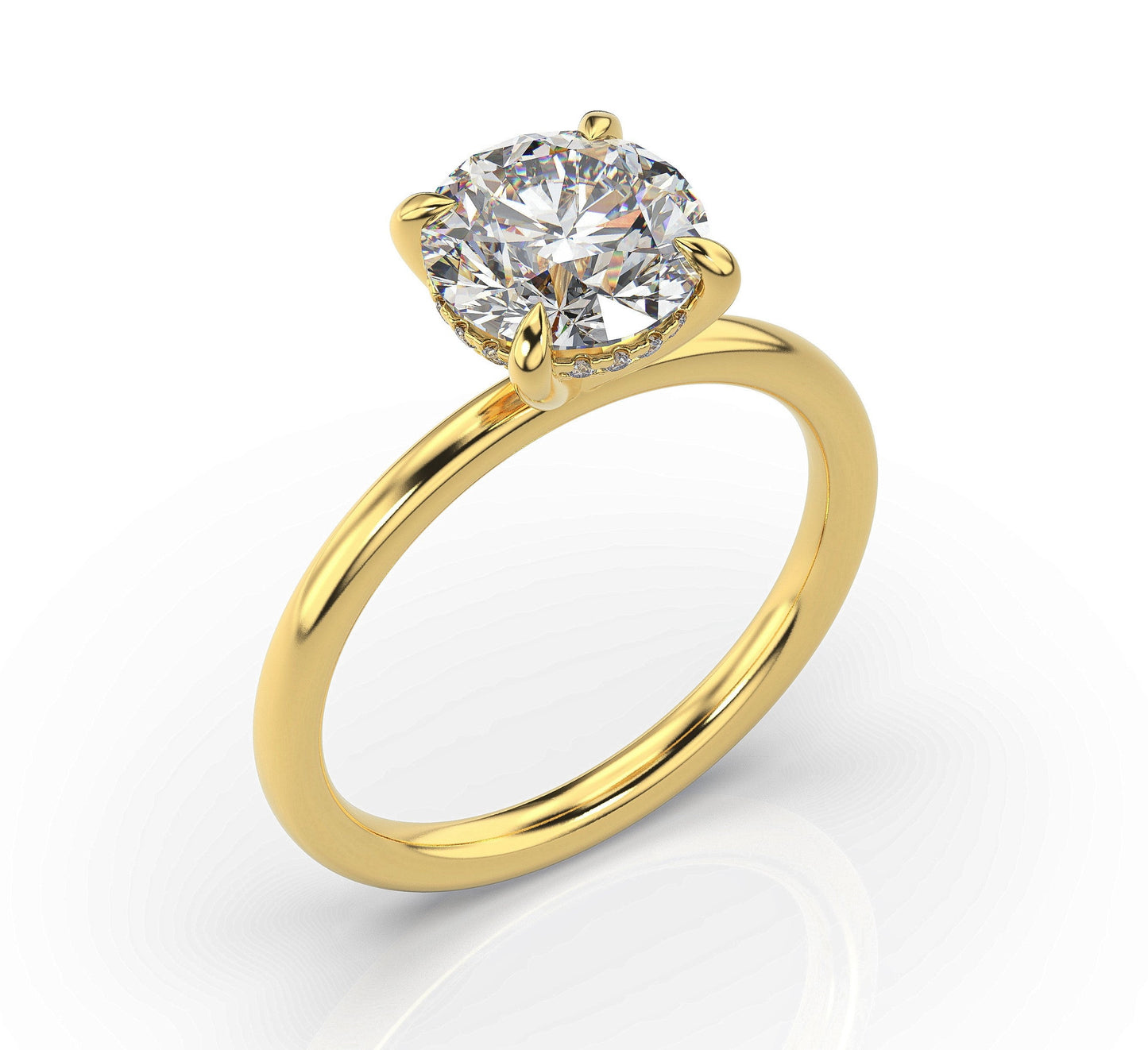 Round Brilliant Yellow Gold Hidden Halo Solitaire Engagement Ring