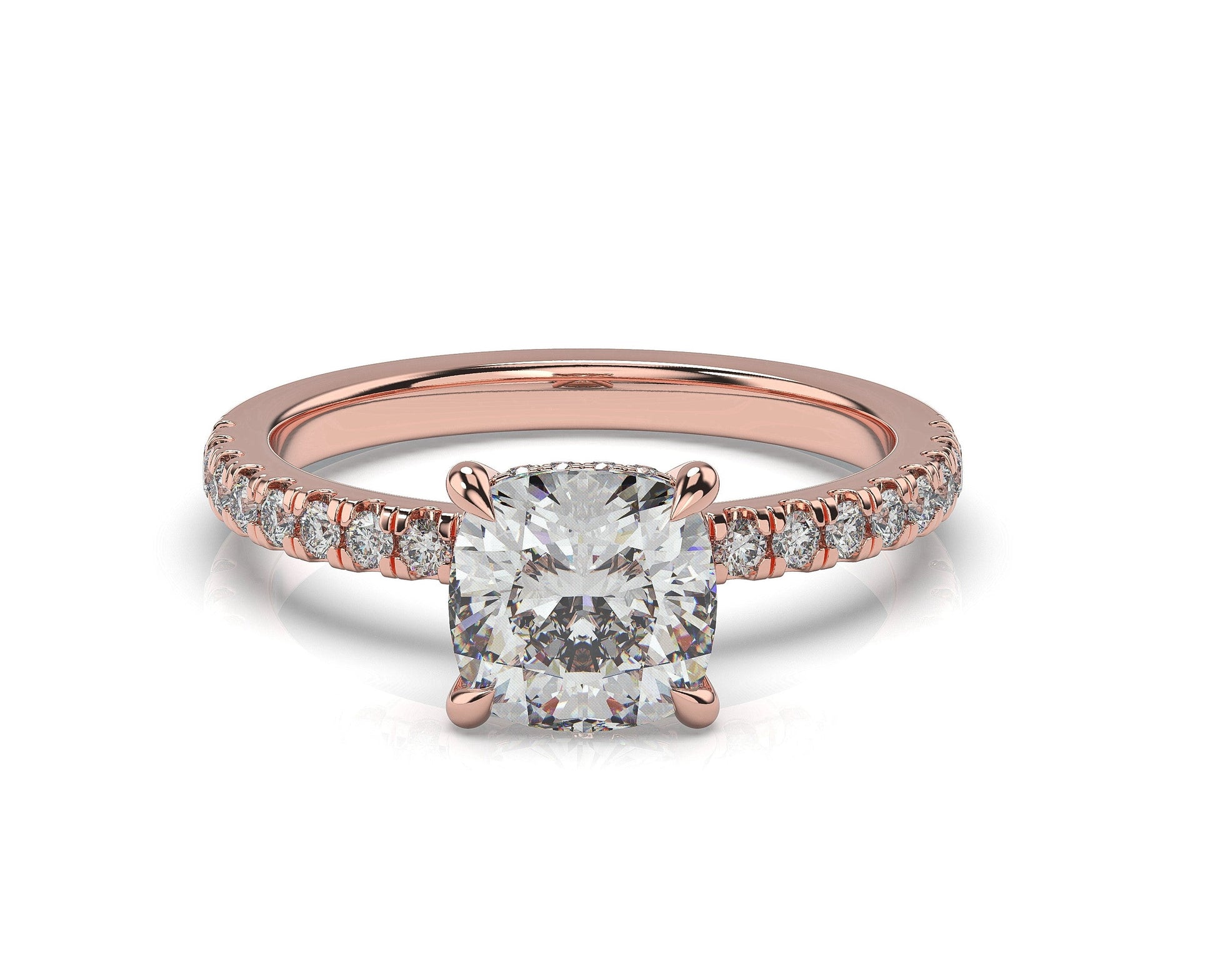 Cushion Rose Gold Hidden Halo Engagement Ring