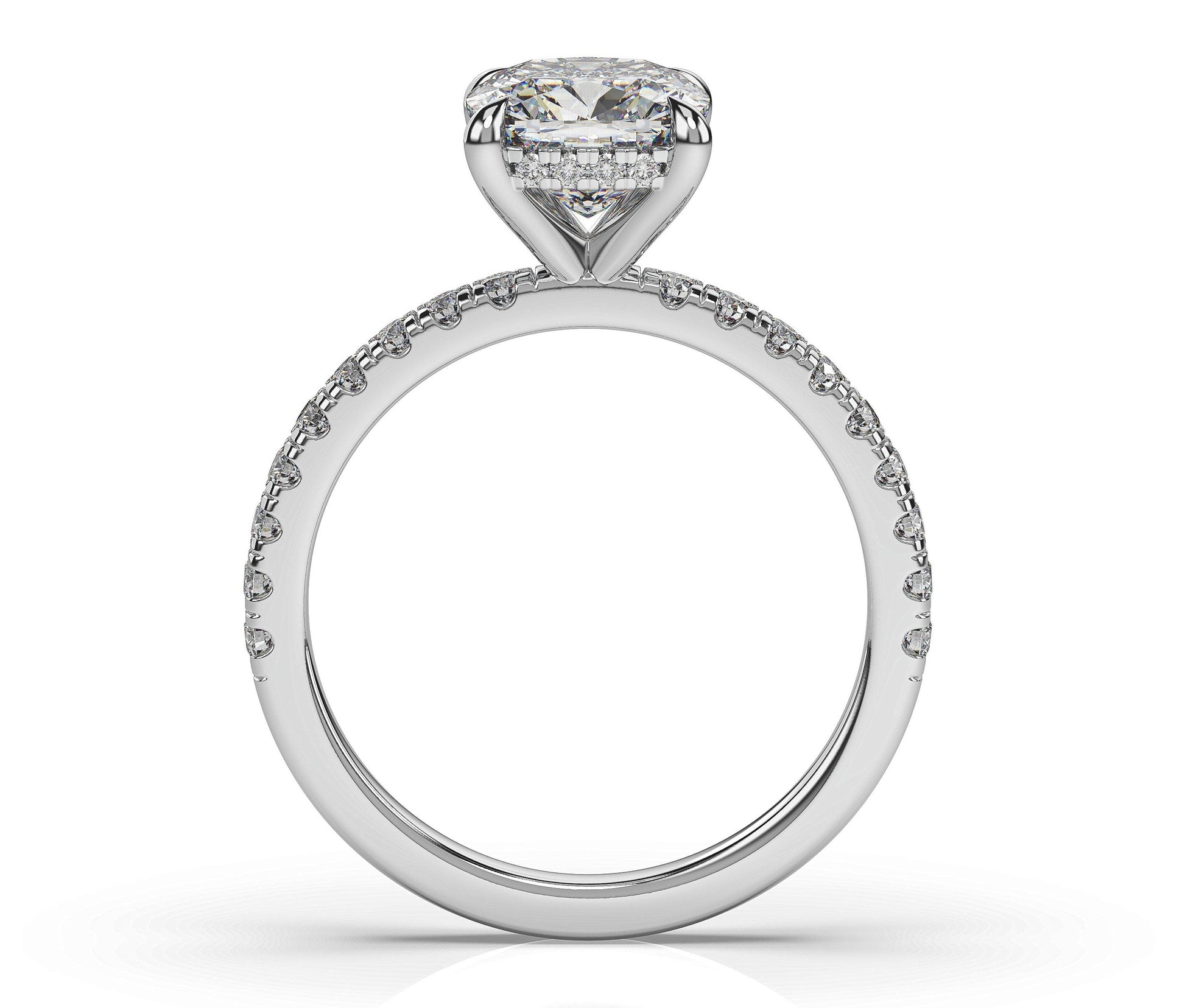 Cushion White Gold Hidden Halo Engagement Ring