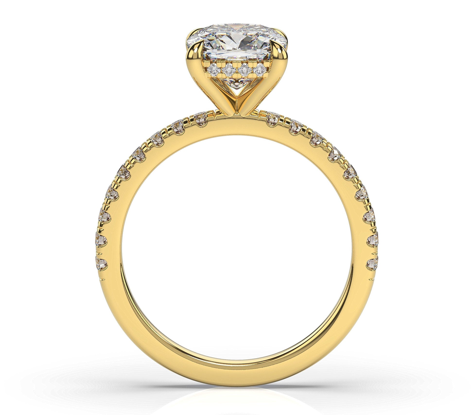 Cushion Yellow Gold Hidden Halo Engagement Ring