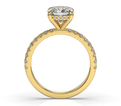 Cushion Yellow Gold Hidden Halo Engagement Ring