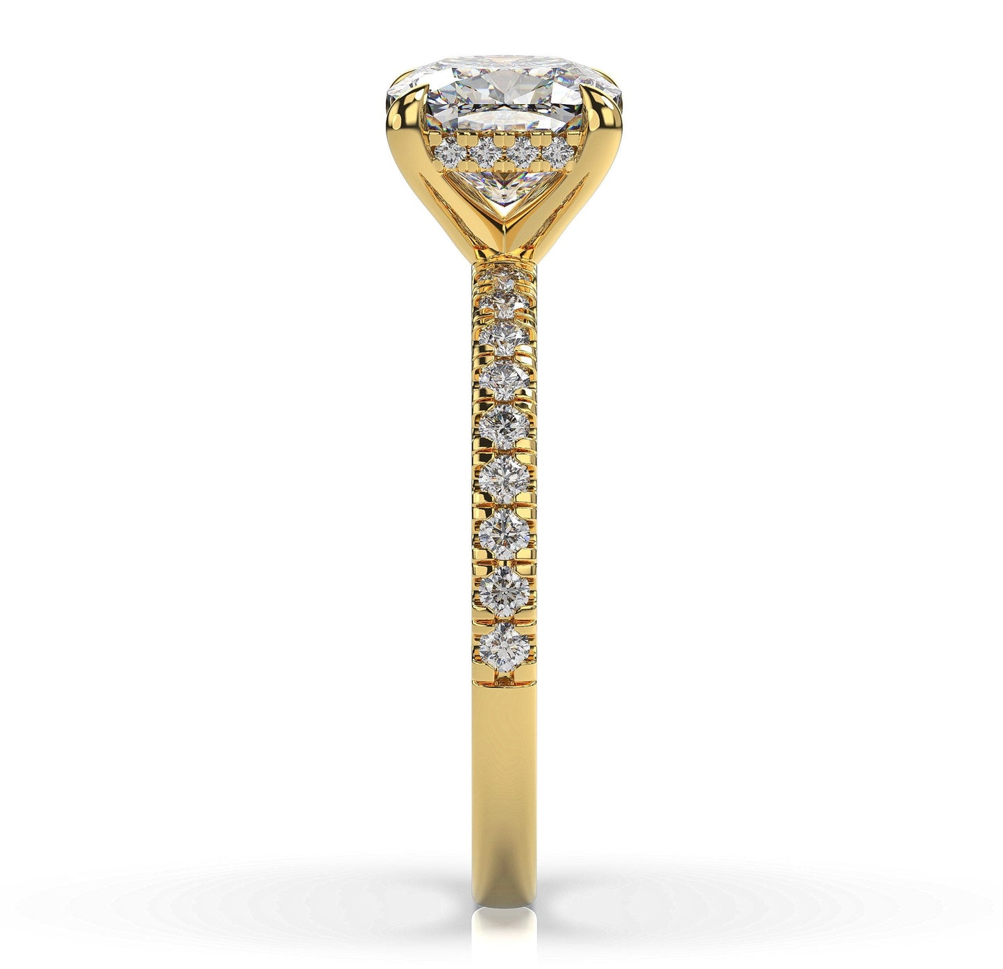 Cushion Yellow Gold Hidden Halo Engagement Ring