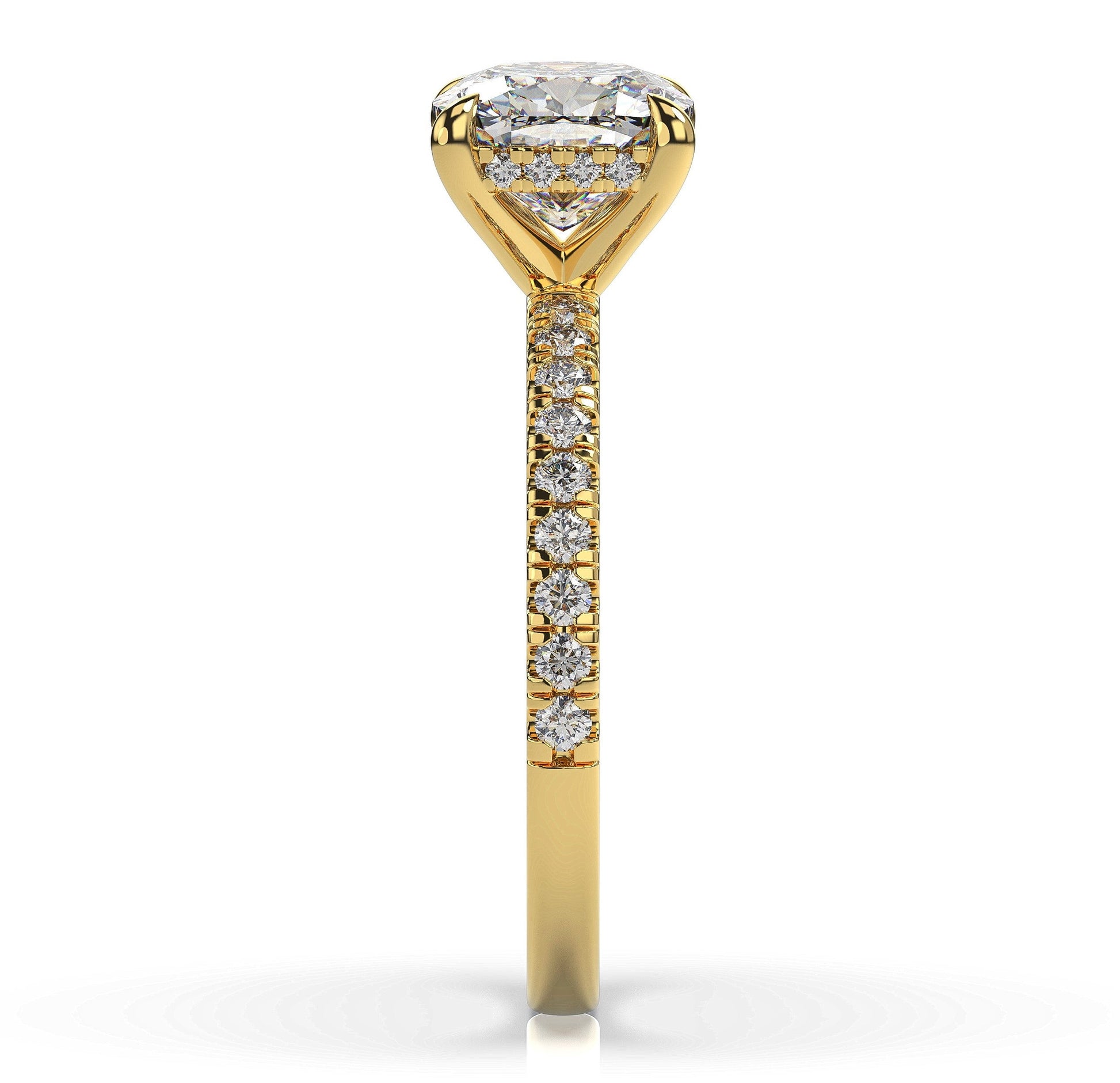 Cushion Yellow Gold Hidden Halo Engagement Ring