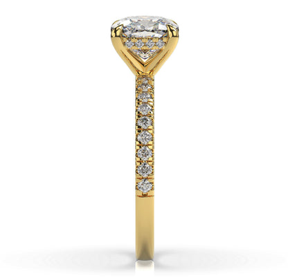 Cushion Yellow Gold Hidden Halo Engagement Ring