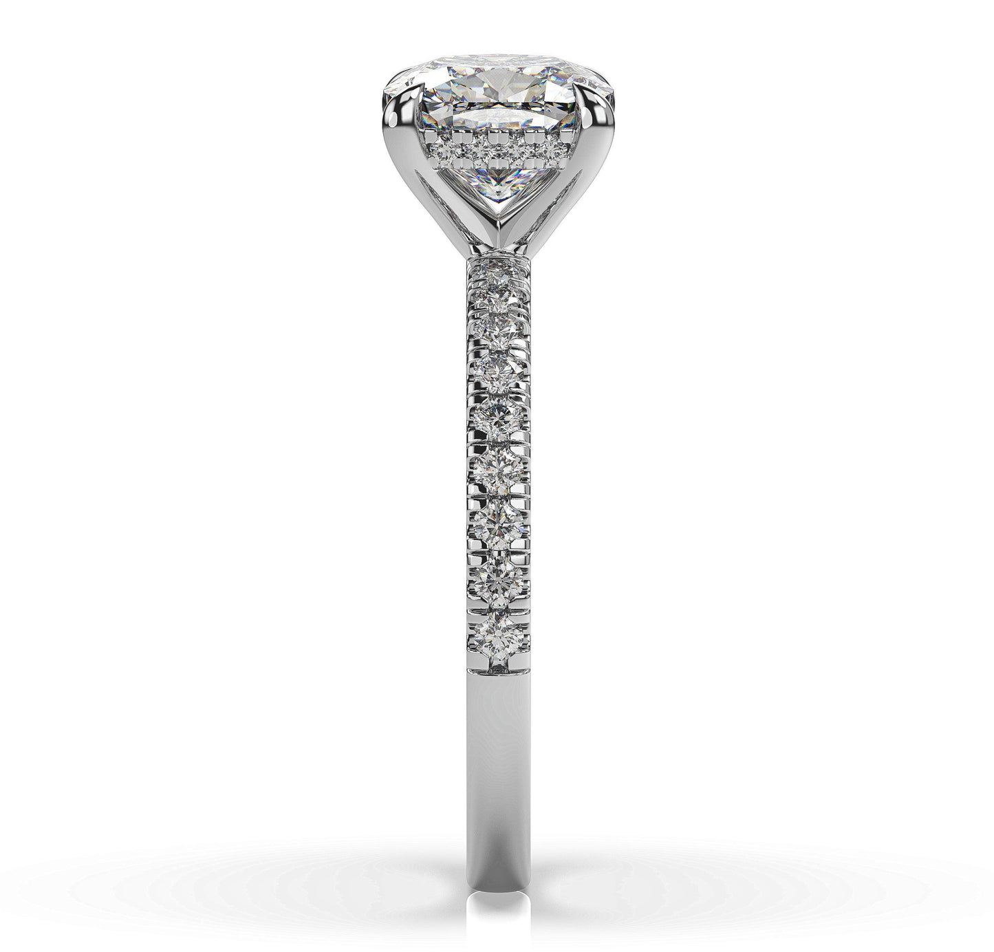 Cushion White Gold Hidden Halo Engagement Ring