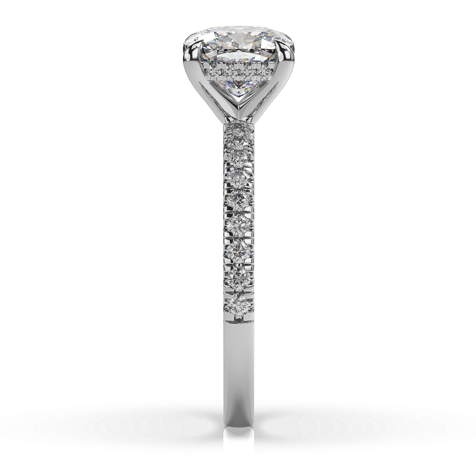 Cushion White Gold Hidden Halo Engagement Ring