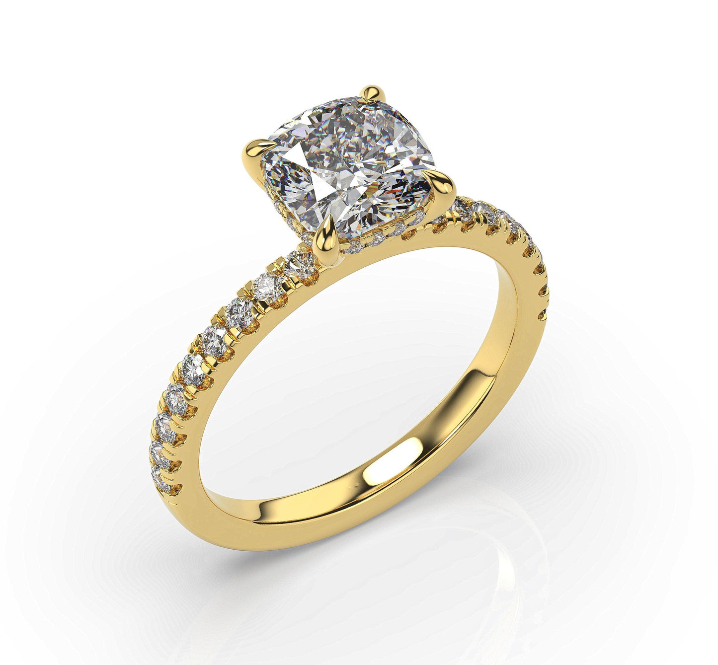 Cushion Yellow Gold Hidden Halo Engagement Ring