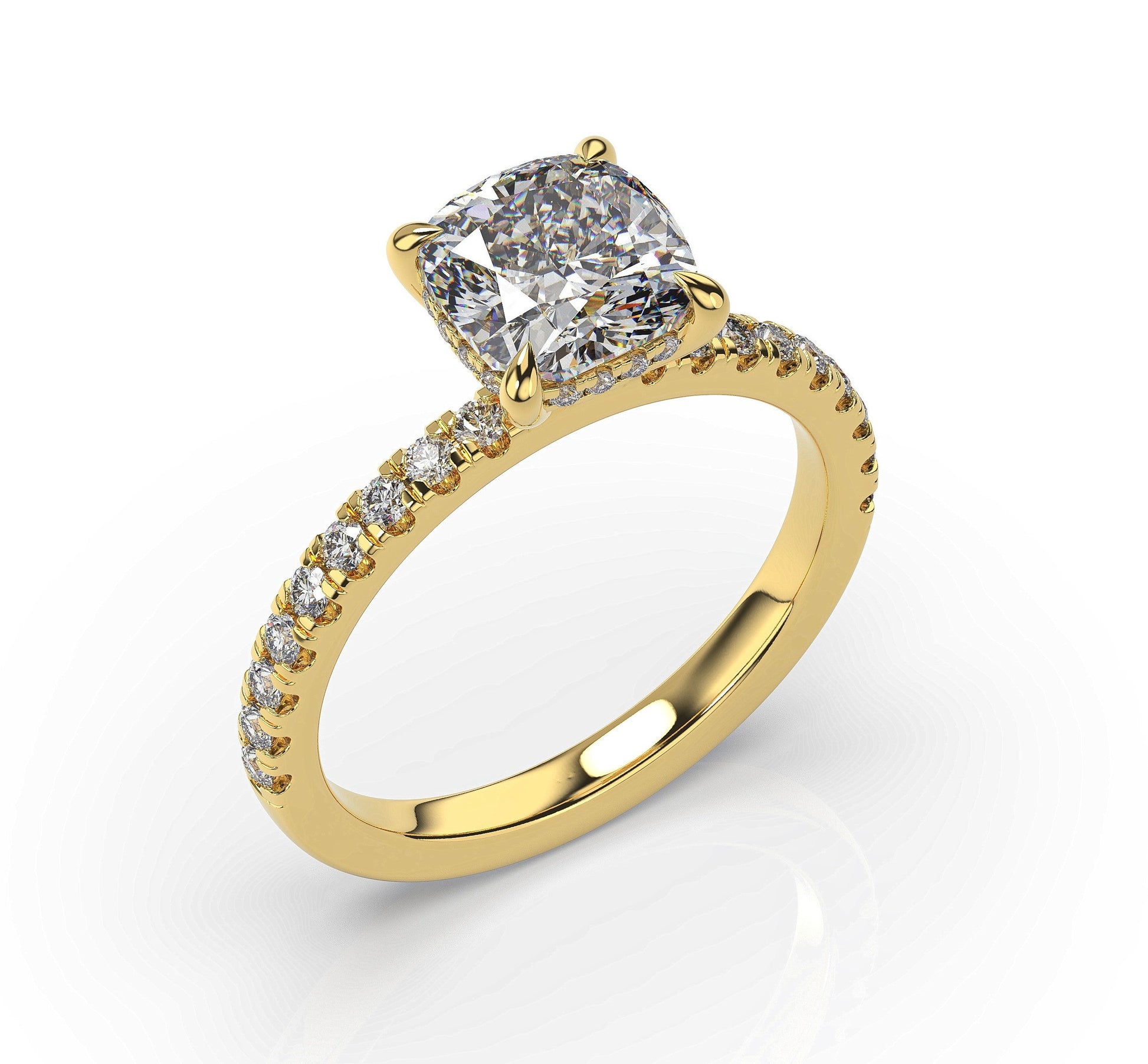 Cushion Yellow Gold Hidden Halo Engagement Ring