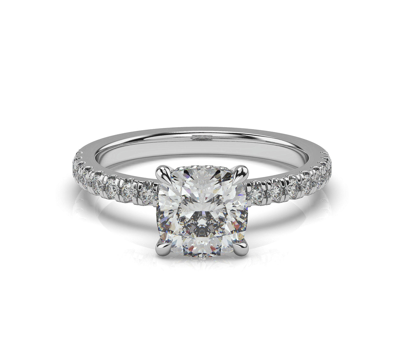 Cushion White Gold Hidden Halo Engagement Ring