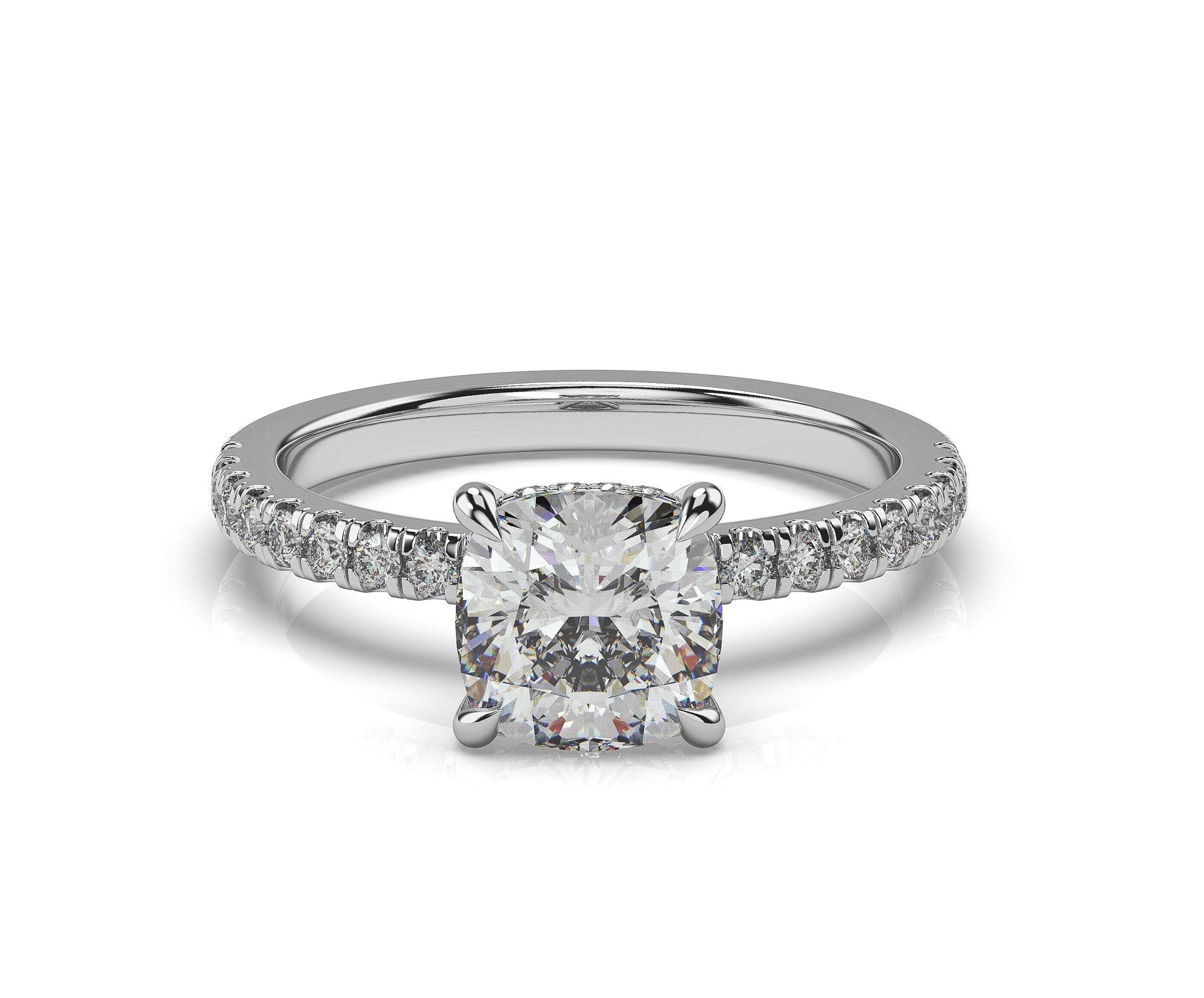 Cushion White Gold Hidden Halo Engagement Ring