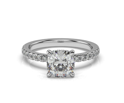 Cushion White Gold Hidden Halo Engagement Ring
