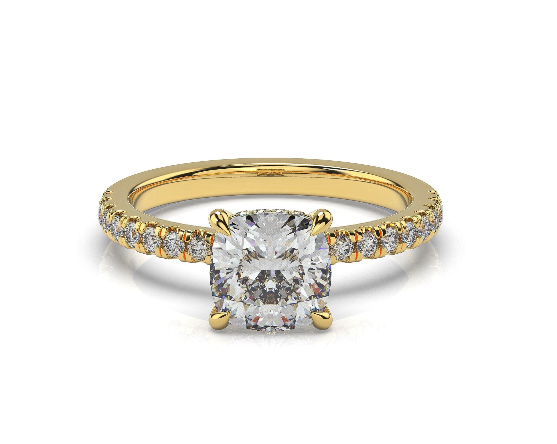 Cushion Yellow Gold Hidden Halo Engagement Ring