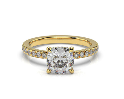 Cushion Yellow Gold Hidden Halo Engagement Ring