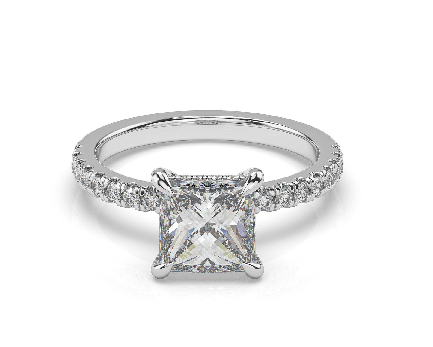 Princess White Gold Hidden Halo Engagement Ring