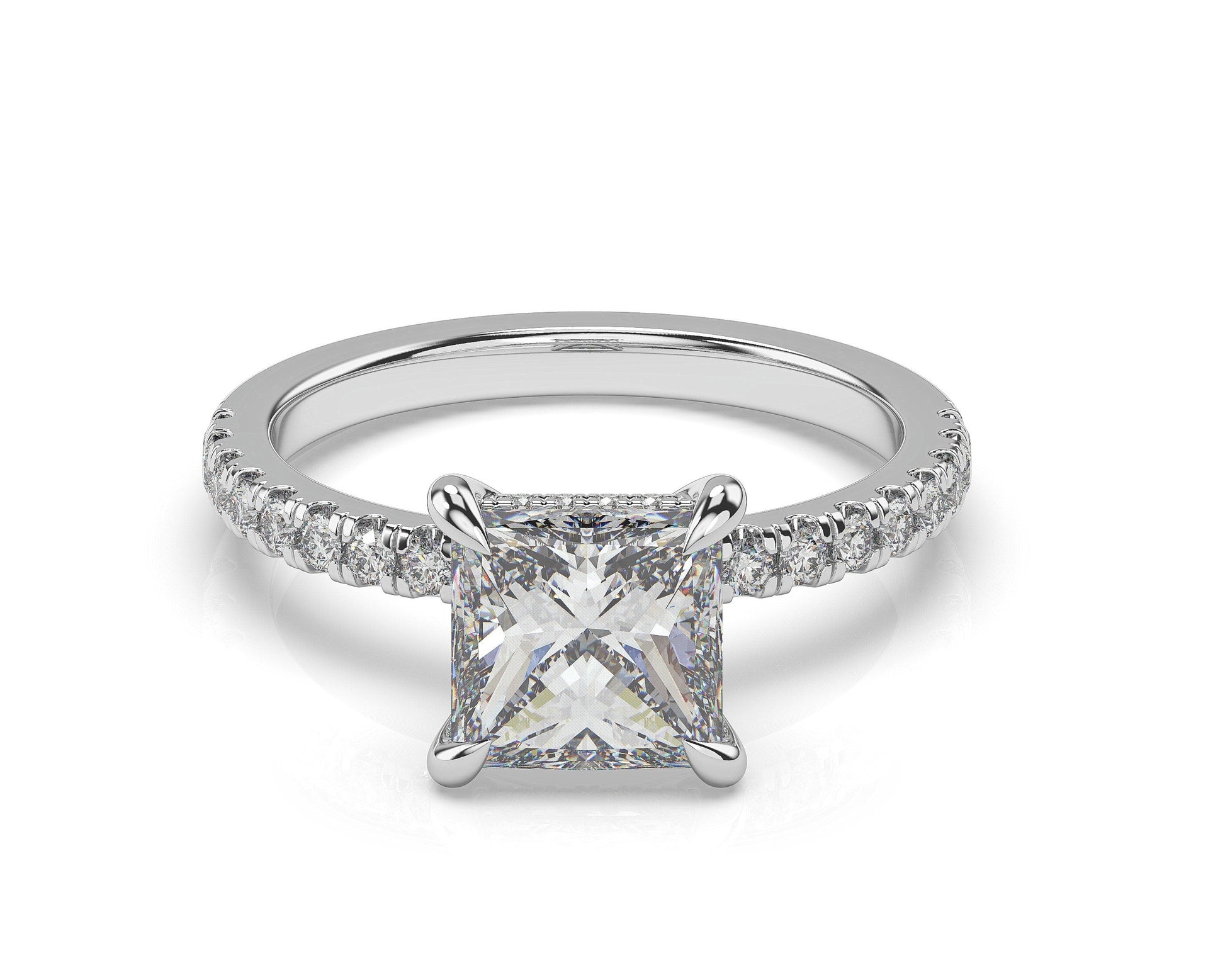 Princess White Gold Hidden Halo Engagement Ring