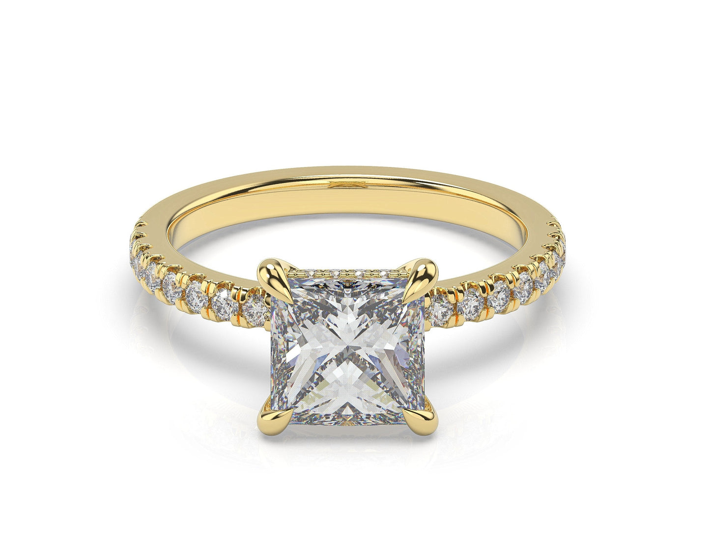 Princess Yellow Gold Hidden Halo Engagement Ring
