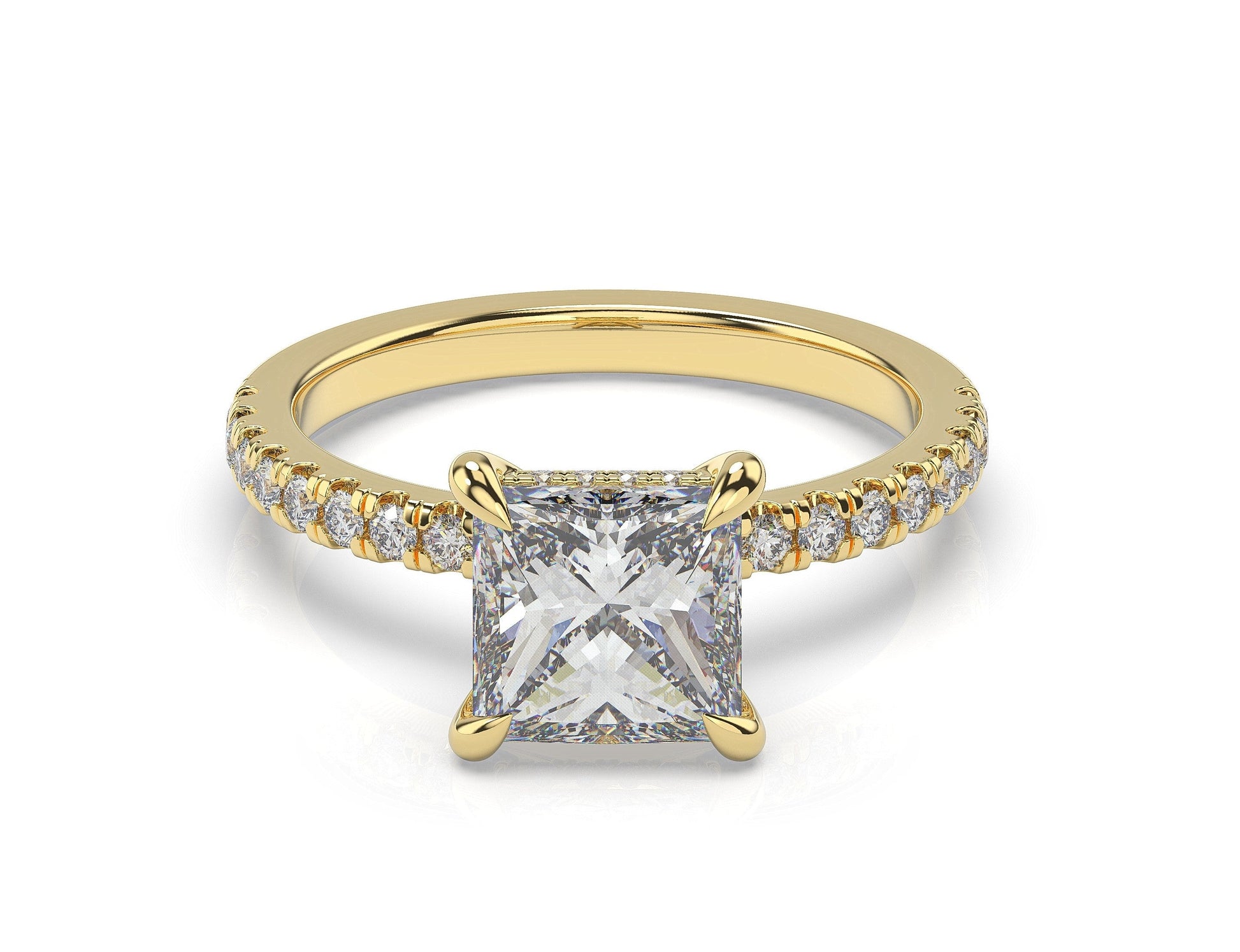 Princess Yellow Gold Hidden Halo Engagement Ring