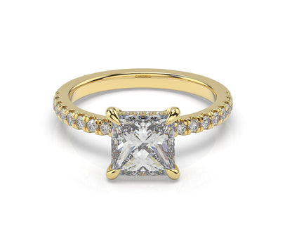 Princess Yellow Gold Hidden Halo Engagement Ring
