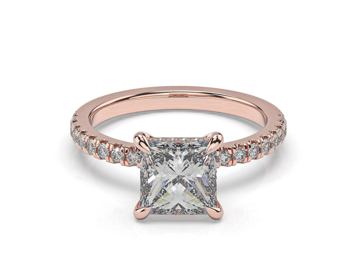 Princess Rose Gold Hidden Halo Engagement Ring
