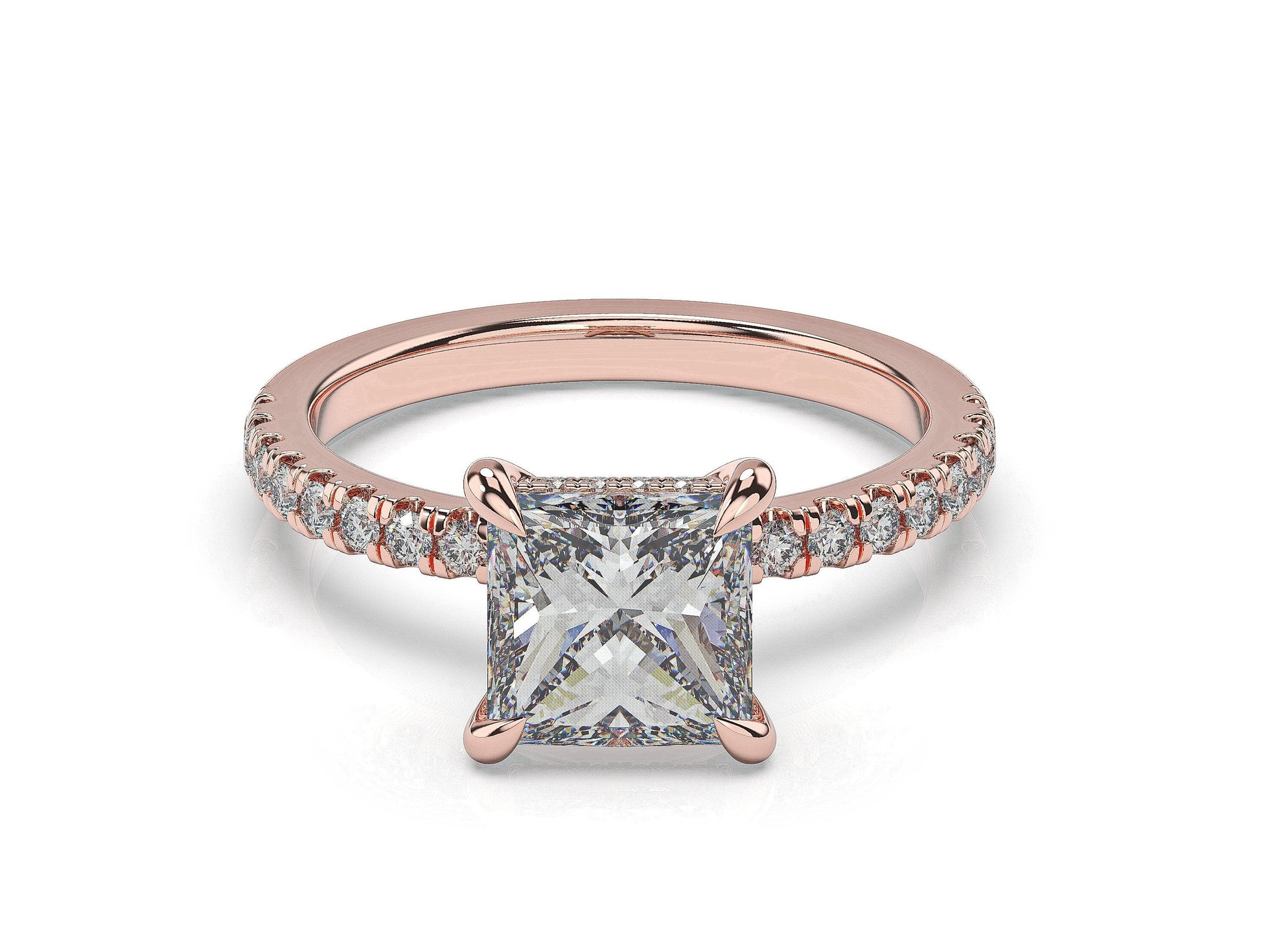 Princess Rose Gold Hidden Halo Engagement Ring