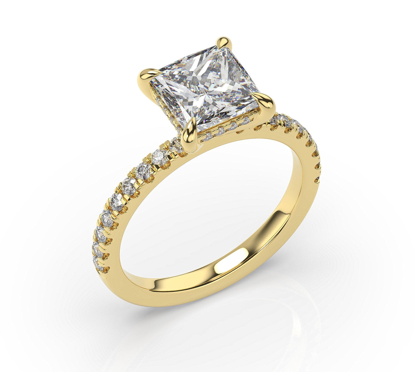 Princess Yellow Gold Hidden Halo Engagement Ring