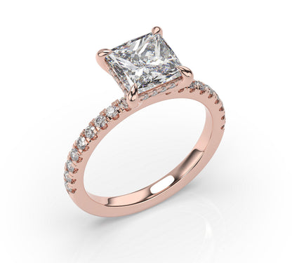 Princess Rose Gold Hidden Halo Engagement Ring
