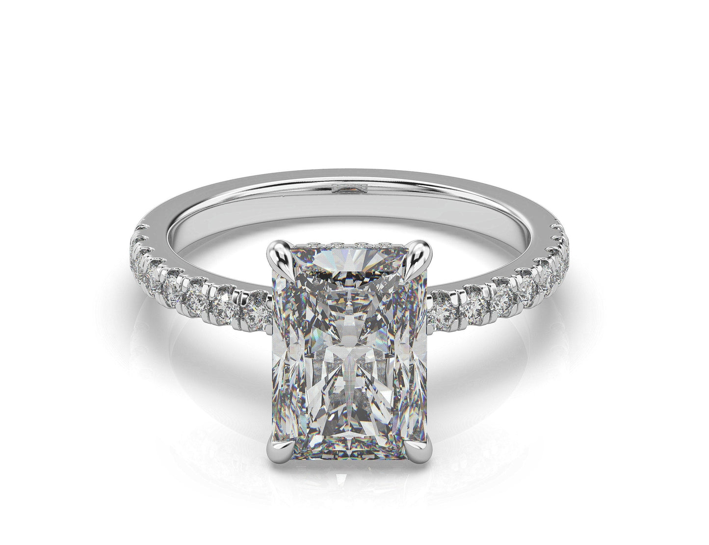 Radiant White Gold Hidden Halo Engagement Ring