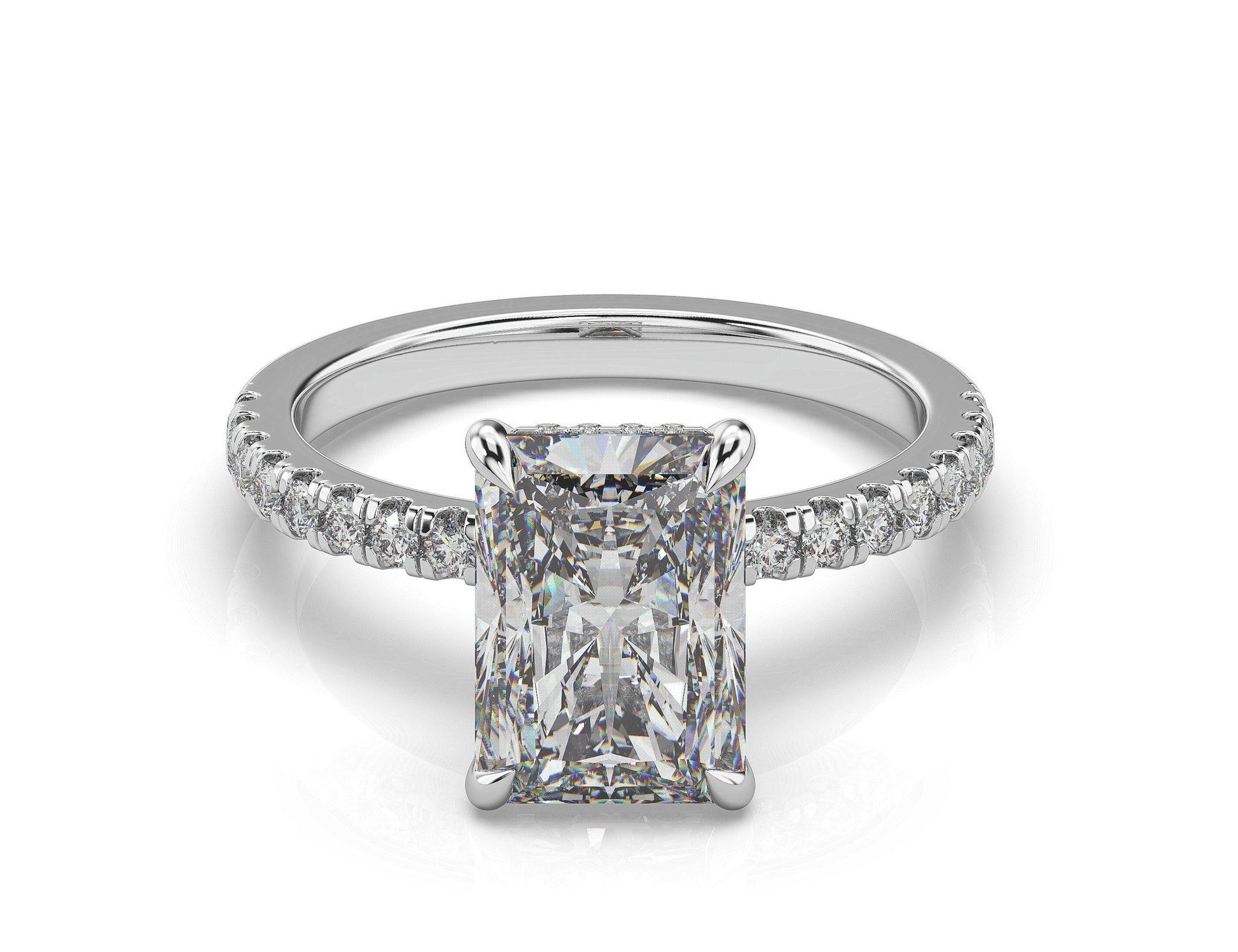 Radiant White Gold Hidden Halo Engagement Ring