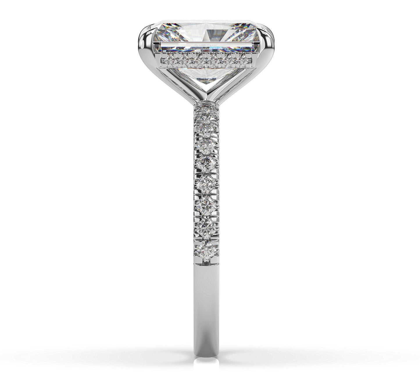 Radiant White Gold Hidden Halo Engagement Ring