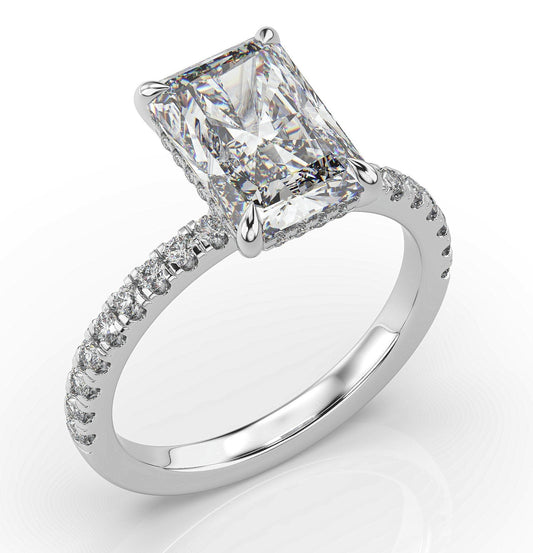 Radiant White Gold Hidden Halo Engagement Ring