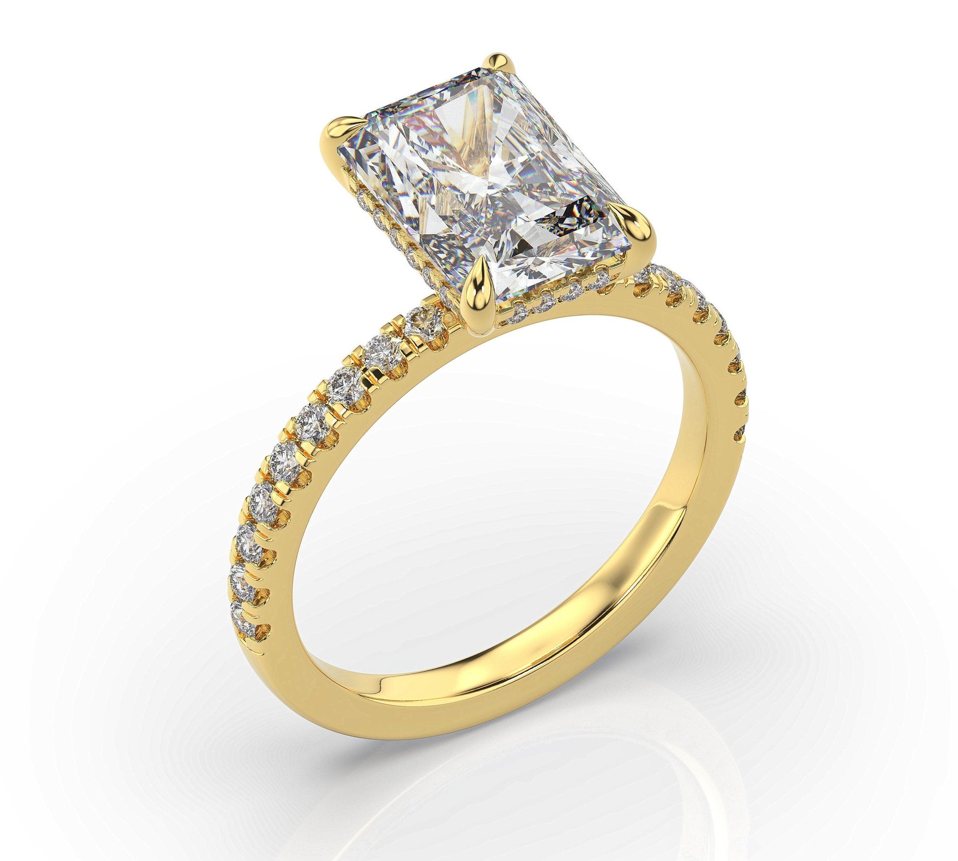 Radiant Yellow Gold Hidden Halo Engagement Ring