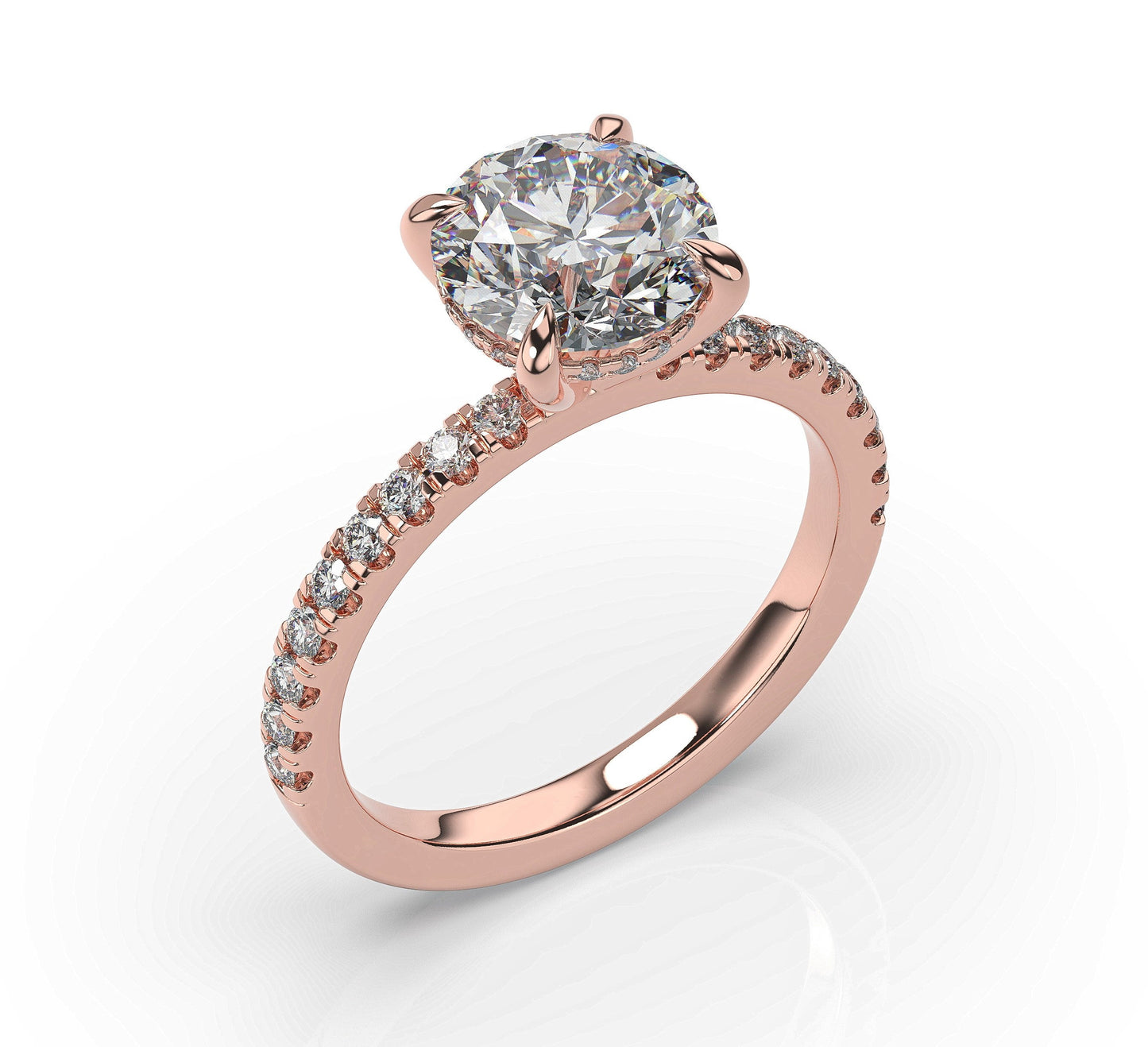Round Brilliant Rose Gold Hidden Halo Engagement Ring