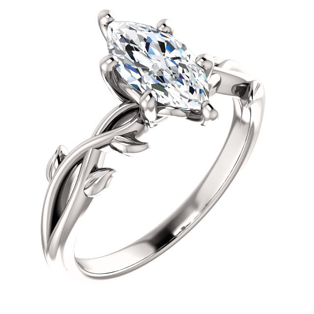 Marquise Solitaire Leaf Design Engagement Ring