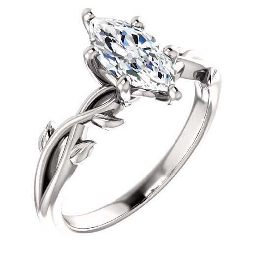 Marquise Solitaire Leaf Design Engagement Ring