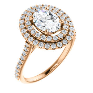 Oval Double Halo Rose Gold Lab Diamond Engagement Ring 