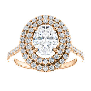 Oval Double Halo Rose Gold Lab Diamond Engagement Ring 