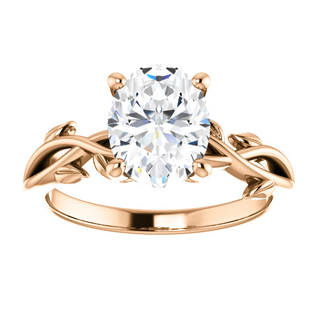 Oval Solitaire Leaf Design Engagement Ring