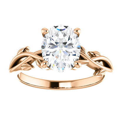 Oval Solitaire Leaf Design Engagement Ring