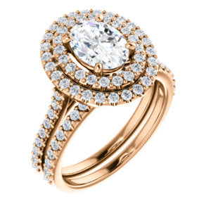 Oval Double Halo Rose Gold Lab Diamond Engagement Ring 